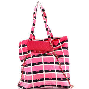 Chanel Foldable Tote Bag with Chain Quilted Caviar with Printed Nylon
